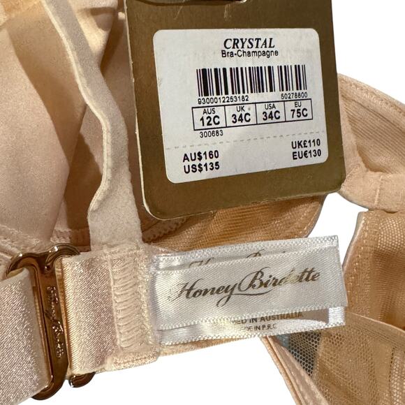 Honey Birdette SZ 34C Crystal Champagne Bra Underwire Demi Satin Adjustable New - Picture 9 of 12